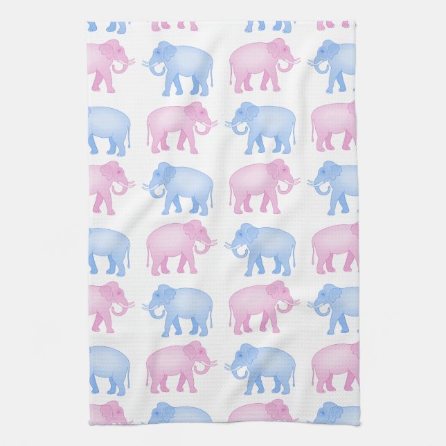 Pink and Blue Elephants Gender Reveal Tea Towel (Vertical)