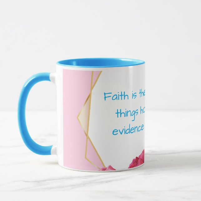 Pink and blue Faith is Religious Mug (Left)