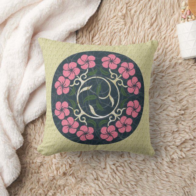 Pink And Blue Floral Art Design Cushion (Blanket)