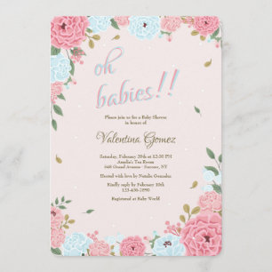 Pink and Blue Floral Baby Shower Invitation