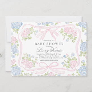 Pink and blue Floral Baby Shower Invitation,  Invitation
