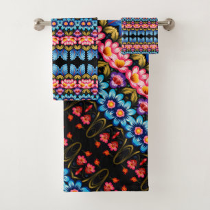 Pink and blue floral bath towel set