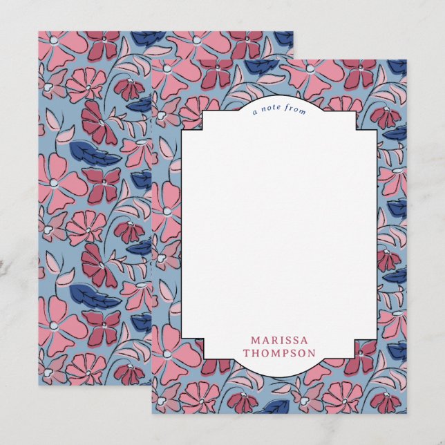 Pink and Blue Floral Block Print Boy Birthday Card (Front/Back)