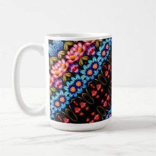 Pink and blue floral coffee mug