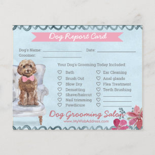 Pink and Blue Floral Dog Grooming Report Card Fly