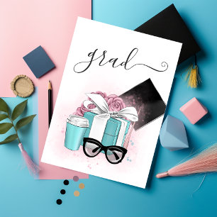 Pink and Blue Floral Girl Graduation Party Invitation