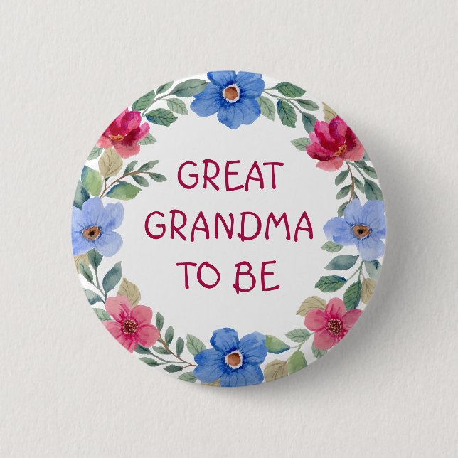 Pink and Blue Floral Great Grandma Baby Shower  6 Cm Round Badge (Front)