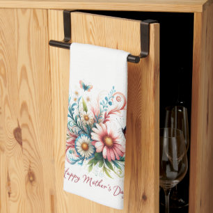 Pink and blue floral Happy Mother's Day Tea Towel