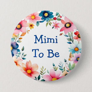 Pink and Blue Floral Mimi to be Baby Shower 7.5 Cm Round Badge