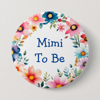 Pink and Blue Floral Mimi to be Baby Shower 7.5 Cm Round Badge