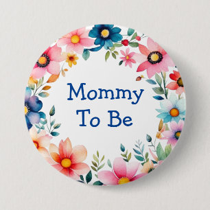 Pink and Blue Floral Mom to be Baby Shower 7.5 Cm Round Badge
