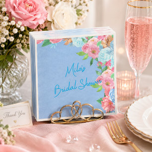 pink and blue floral napkin