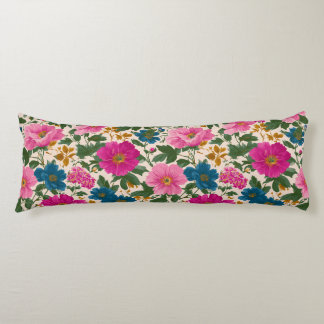 Pink and Blue Floral on Cream Body Pillow