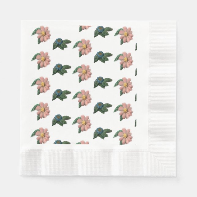 Pink and Blue Floral Paper Napkin (Front)