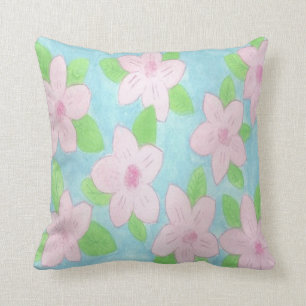 Pink and Blue Floral Pillow