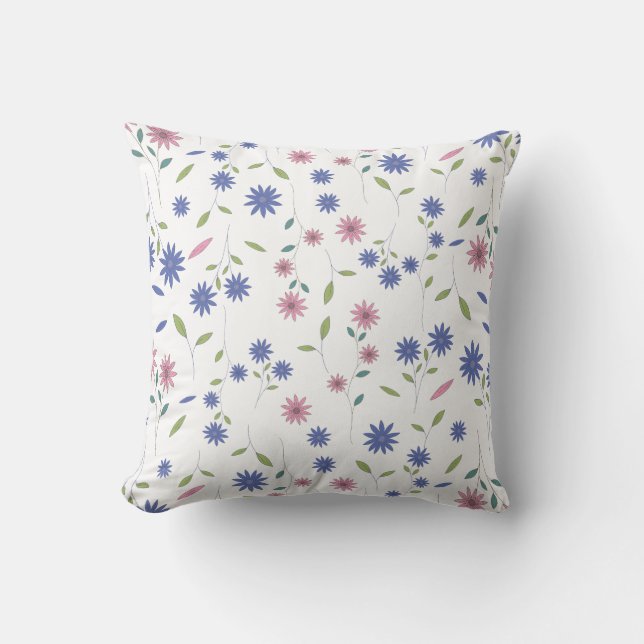 Pink and Blue Floral Seamless Pattern Cushion (Front)