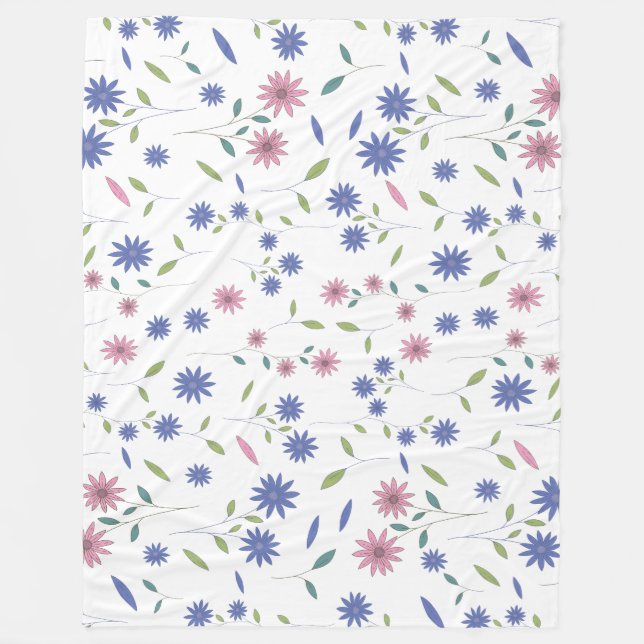 Pink and Blue Floral Seamless Pattern Fleece Blanket (Front)