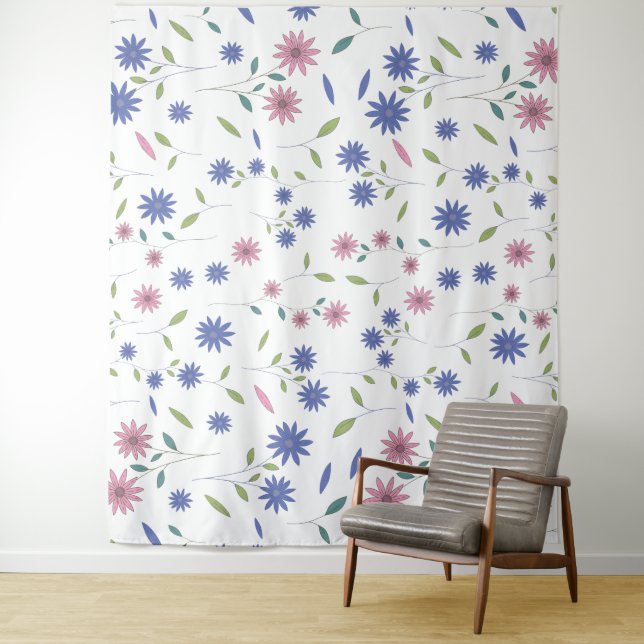 Pink and Blue Floral Seamless Pattern Tapestry (In Situ)
