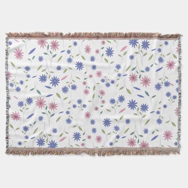 Pink and Blue Floral Seamless Pattern Throw Blanket (Front)