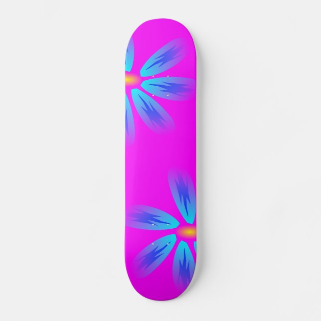 Pink and Blue Floral Skateboard (Front)