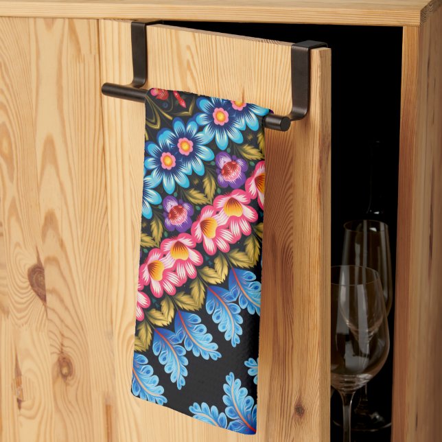Pink and blue floral tea towel (Thirds Fold)