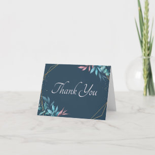 Pink and blue floral  thank you card