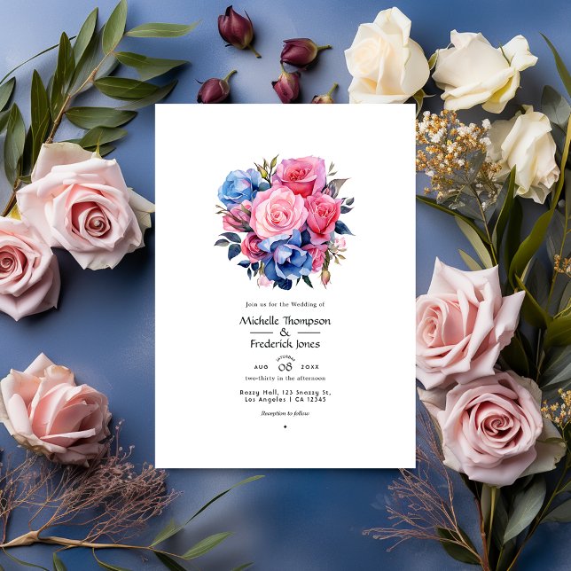 Pink and Blue Floral Wedding Invitation (Creator Uploaded)