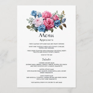 Pink and Blue Floral Wedding Menu