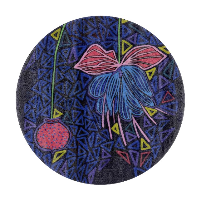 Pink and blue flower cutting board (Front)
