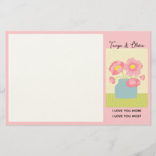 Pink and blue flower Design Stationery