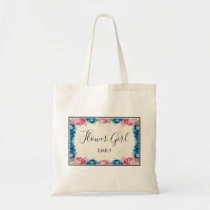 Pink and Blue Flower Frame Fancy Wedding Party Tote Bag
