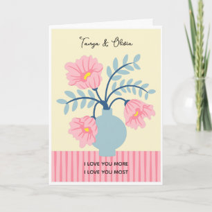 Pink and blue flower vase Design Card