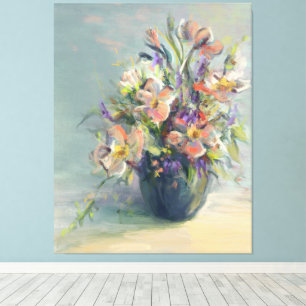 Pink and Blue Flowers - Canvas Print