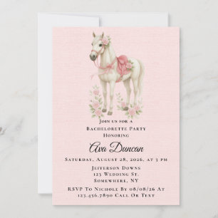 Pink and Blue Flowers Horse Bachelorette Party Invitation
