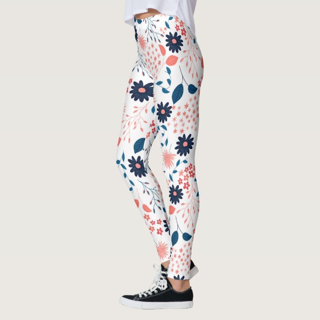 Pink and blue flowers pattern leggings (Left)