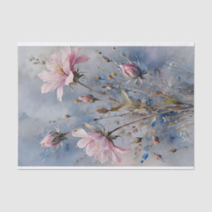 Pink and Blue Flowers Watercolor Decoupage Tissue Paper