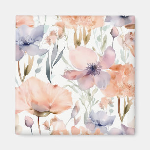 Pink and Blue Flowers watercolor Magnet
