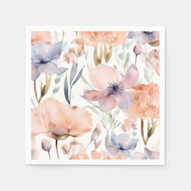 Pink and Blue Flowers watercolor Napkin (Front)