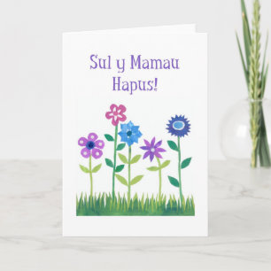 Pink and Blue Flowers Welsh  Mother's Day Card