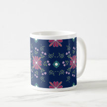 Pink and Blue Folk Art Floral Mug
