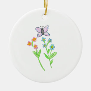 Pink And Blue Forget Me Knots Ceramic Tree Decoration