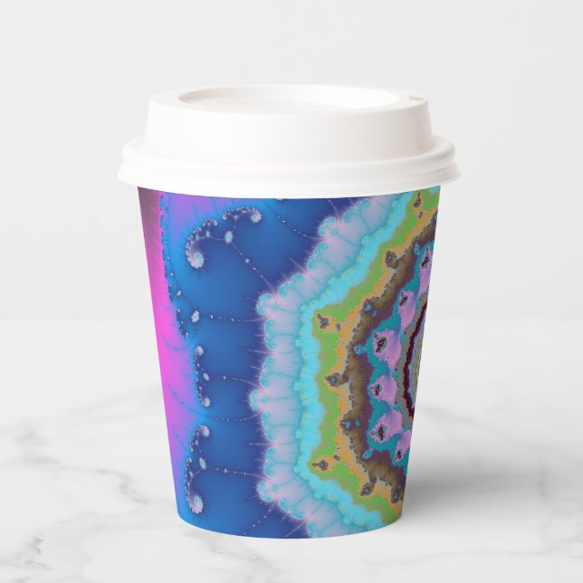 Pink and Blue Fractal Birthday Paper Cups (Front)
