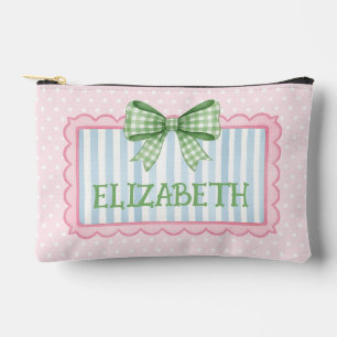 Pink and Blue Frame Green Gingham Bow Accessory Pouch