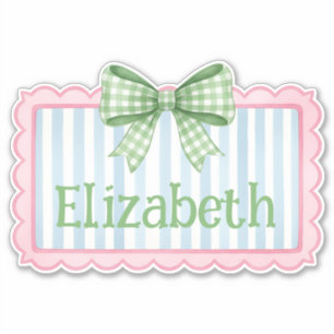 Pink and Blue Frame With Green Gingham Bow
