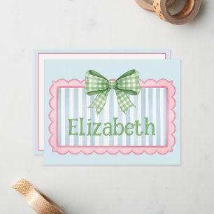 Pink and Blue Frame With Green Gingham Bow Card