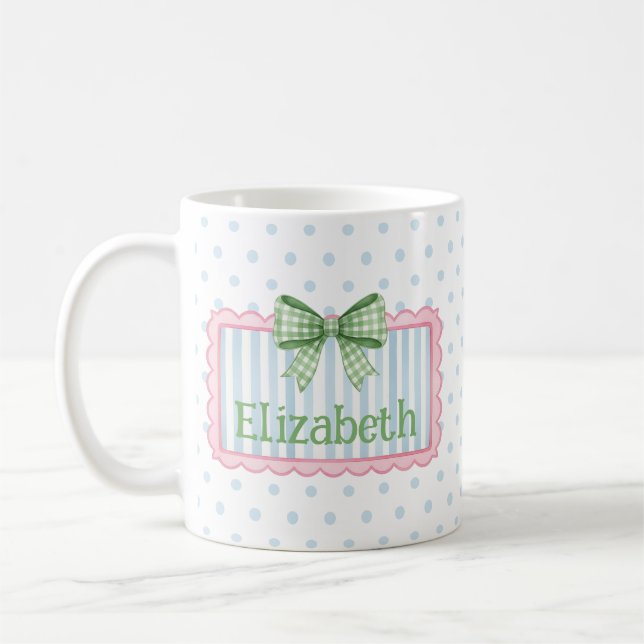 Pink and Blue Frame With Green Gingham Bow Coffee Mug (Left)