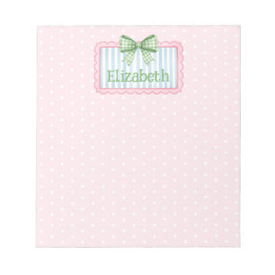 Pink and Blue Frame With Green Gingham Bow Notepad
