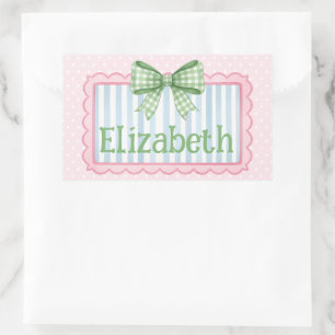 Pink and Blue Frame With Green Gingham Bow Rectangular Sticker