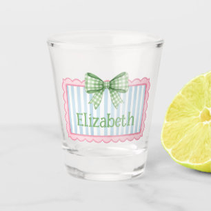Pink and Blue Frame With Green Gingham Bow Shot Glass