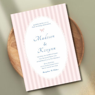Pink and Blue French Personalised Wedding Invitation